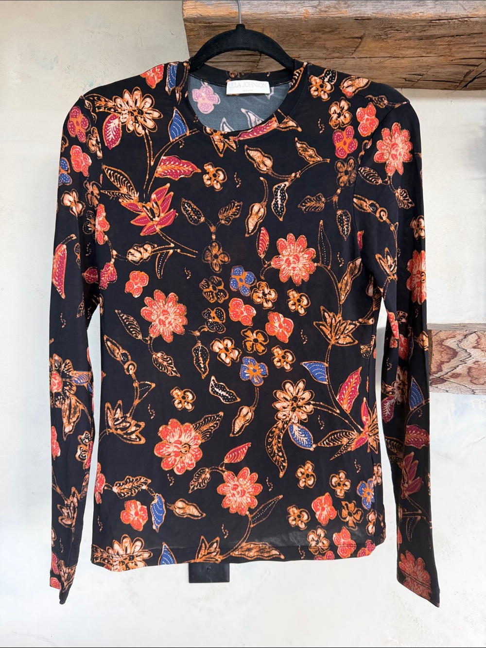 Ulla Johnson Eve Top Odessa Black Floral batik long sleeve